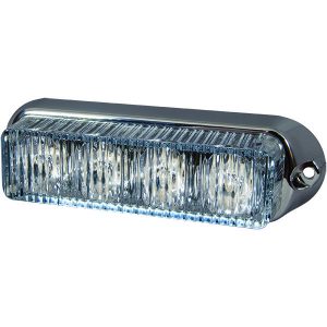 High Intensity 4 White LED Warning Light - Horizontal, Chrome Bezel (19 flash patterns)